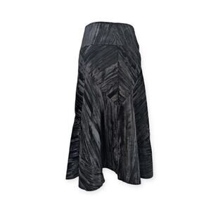 Vintage Textured Black Velvet Flared Midi Skirt